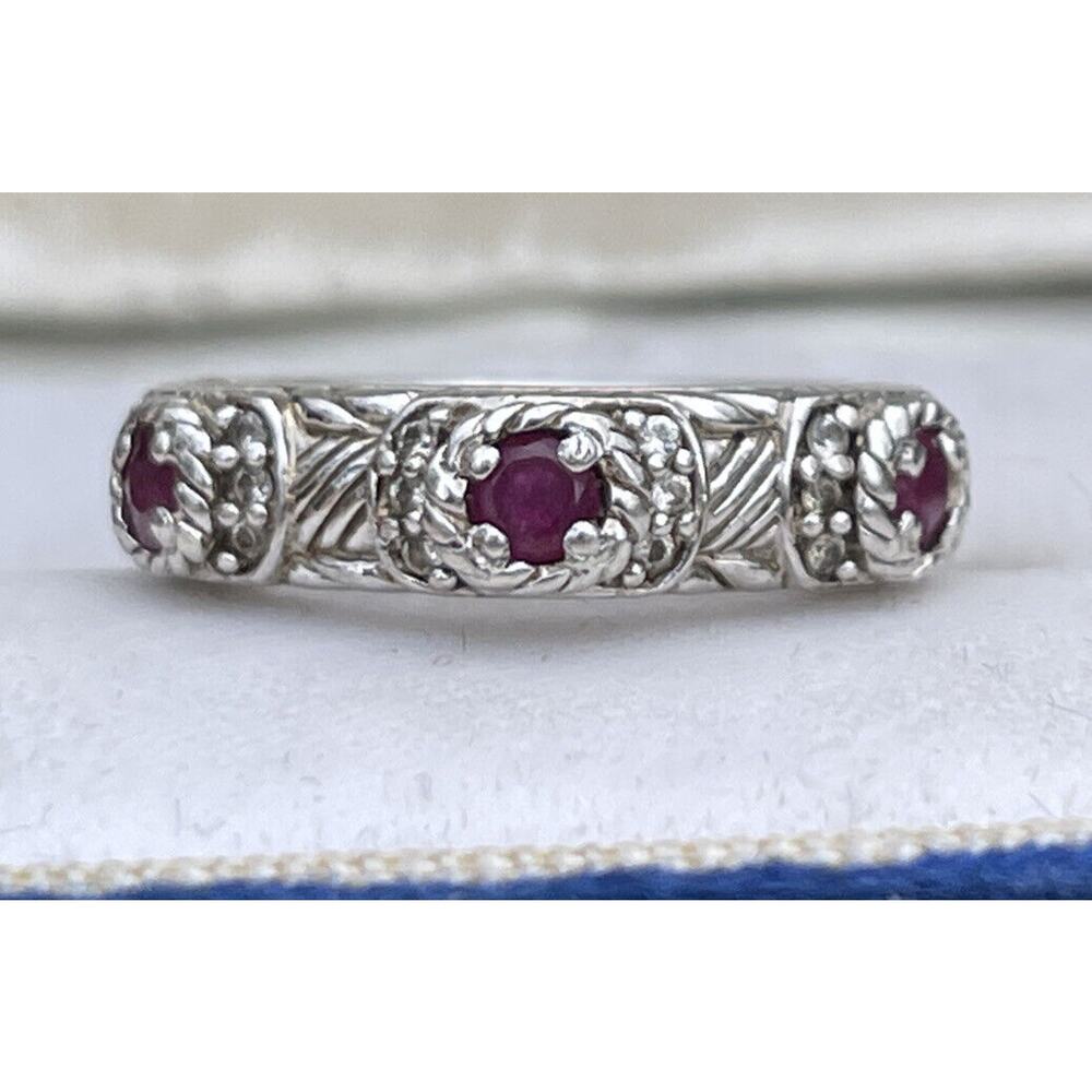 Judith Ripka Silver Ring with Red Gemstones
